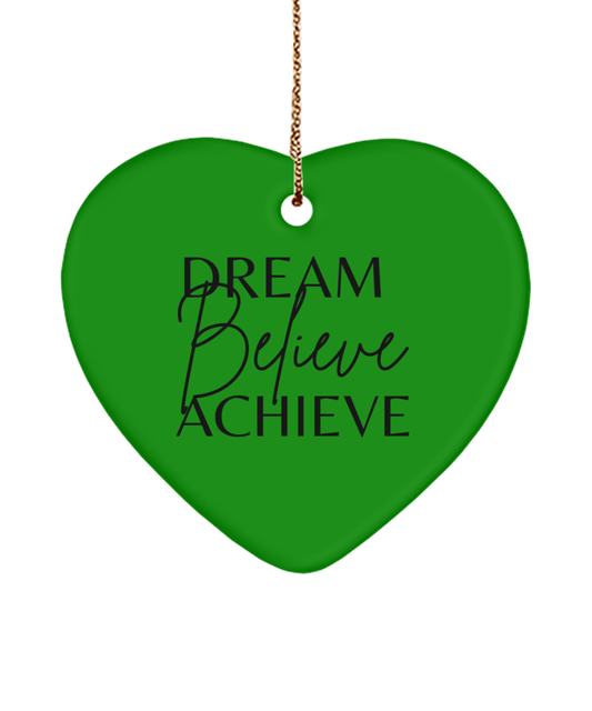 Holiday Hope in an Ornament, green , Motivational Christmas Holiday heart Shape Ornament. Model 60097