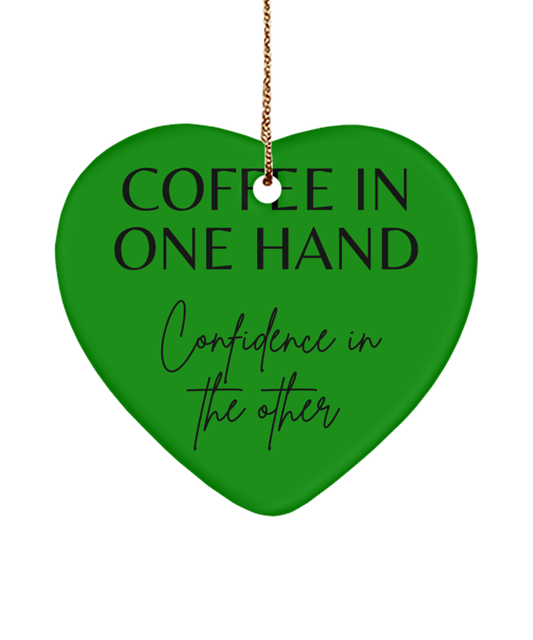 Inspiration for a Merry Christmas, green , Motivational Christmas Holiday heart Shape Ornament. Model 60097