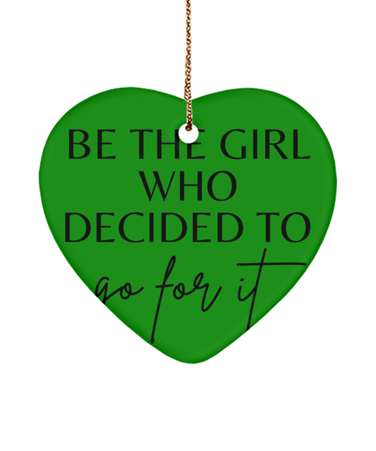 Holiday Happiness: Inspirational Keepsake, green , Motivational Christmas Holiday heart Shape Ornament. Model 60097