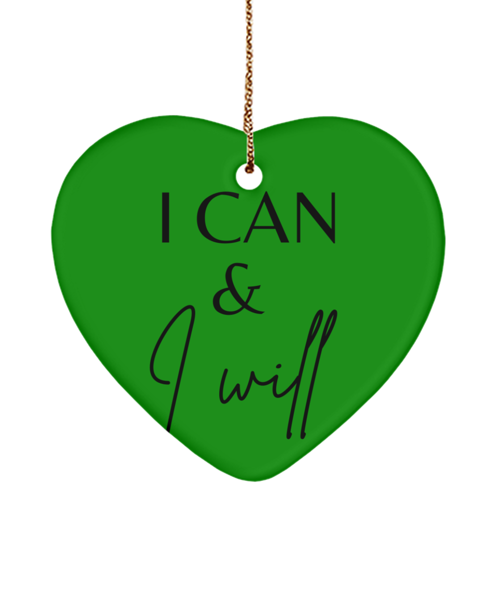 Motivation on Display: Christmas Ornament, green , Motivational Christmas Holiday heart Shape Ornament. Model 60097
