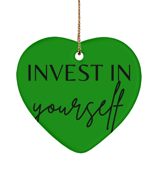 Inspirational Trinket for the Holidays, green , Motivational Christmas Holiday heart Shape Ornament. Model 60097