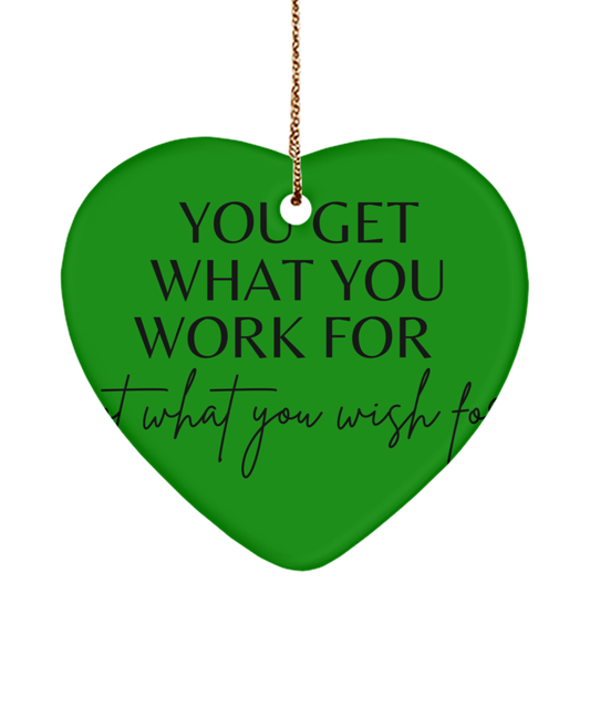 Motivational Moments: Xmas Keepsake, green , Motivational Christmas Holiday heart Shape Ornament. Model 60097