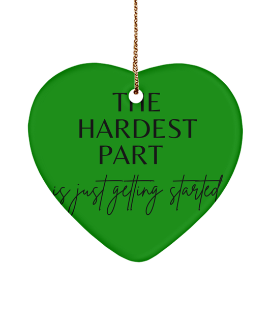 Christmas Wishes Come True in an Ornament, green , Motivational Christmas Holiday heart Shape Ornament. Model 60097