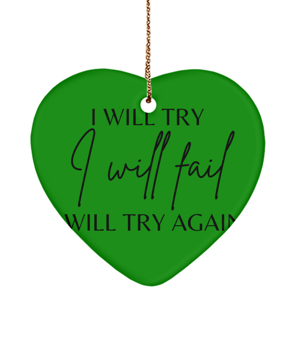 Festive Joy and Inspiration: Xmas Decor, green , Motivational Christmas Holiday heart Shape Ornament. Model 60097
