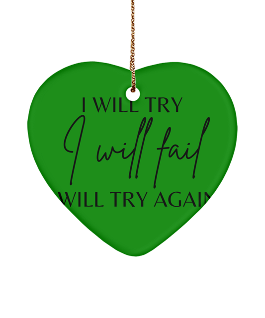 Festive Joy and Inspiration: Xmas Decor, green , Motivational Christmas Holiday heart Shape Ornament. Model 60097