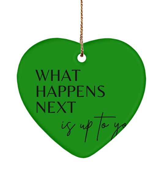 Celebrate with Inspiration this Holiday, green , Motivational Christmas Holiday heart Shape Ornament. Model 60097