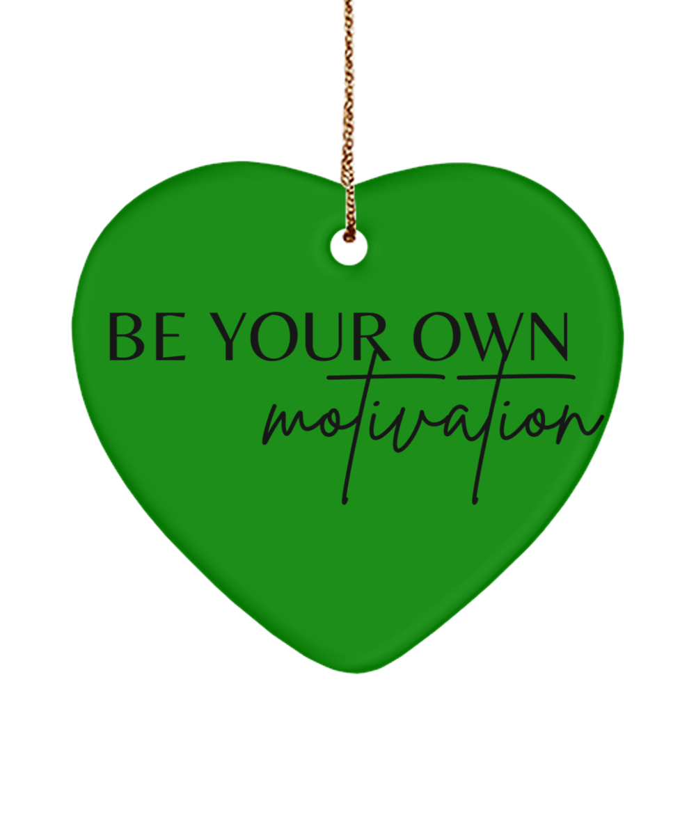 Motivate Your Way to a Merry Christmas, green , Motivational Christmas Holiday heart Shape Ornament. Model 60097