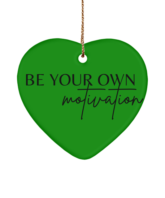 Motivate Your Way to a Merry Christmas, green , Motivational Christmas Holiday heart Shape Ornament. Model 60097