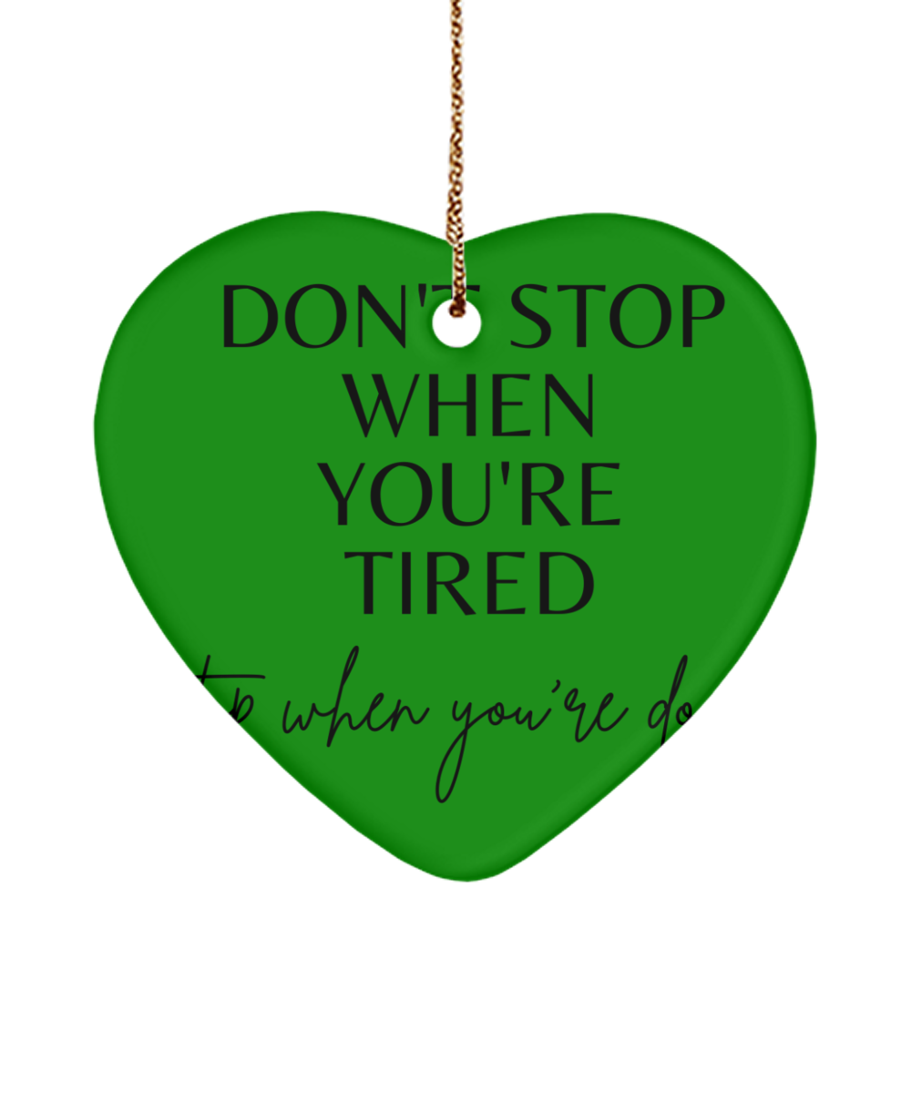 Brighten Your Tree with Motivation, green , Motivational Christmas Holiday heart Shape Ornament. Model 60097