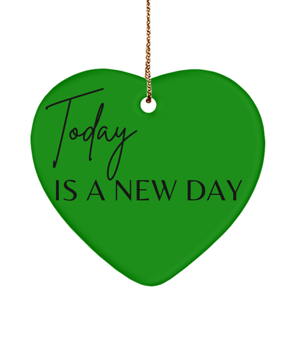 Warm Holiday Wishes in Ornament Form, green , Motivational Christmas Holiday heart Shape Ornament. Model 60097