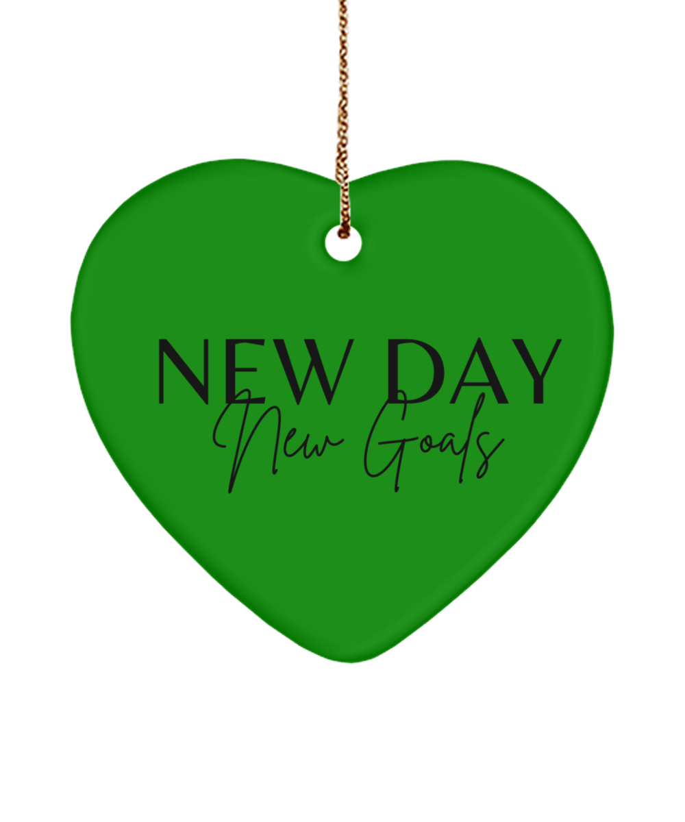 Celebrate with a Dash of Motivation, green , Motivational Christmas Holiday heart Shape Ornament. Model 60097