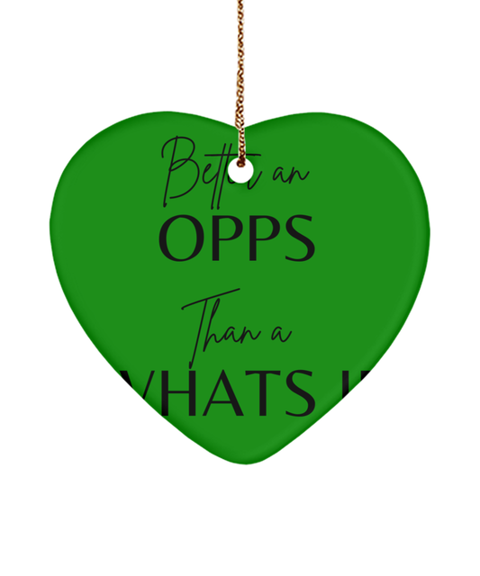 Inspire the Holidays with this Decor, green , Motivational Christmas Holiday heart Shape Ornament. Model 60097