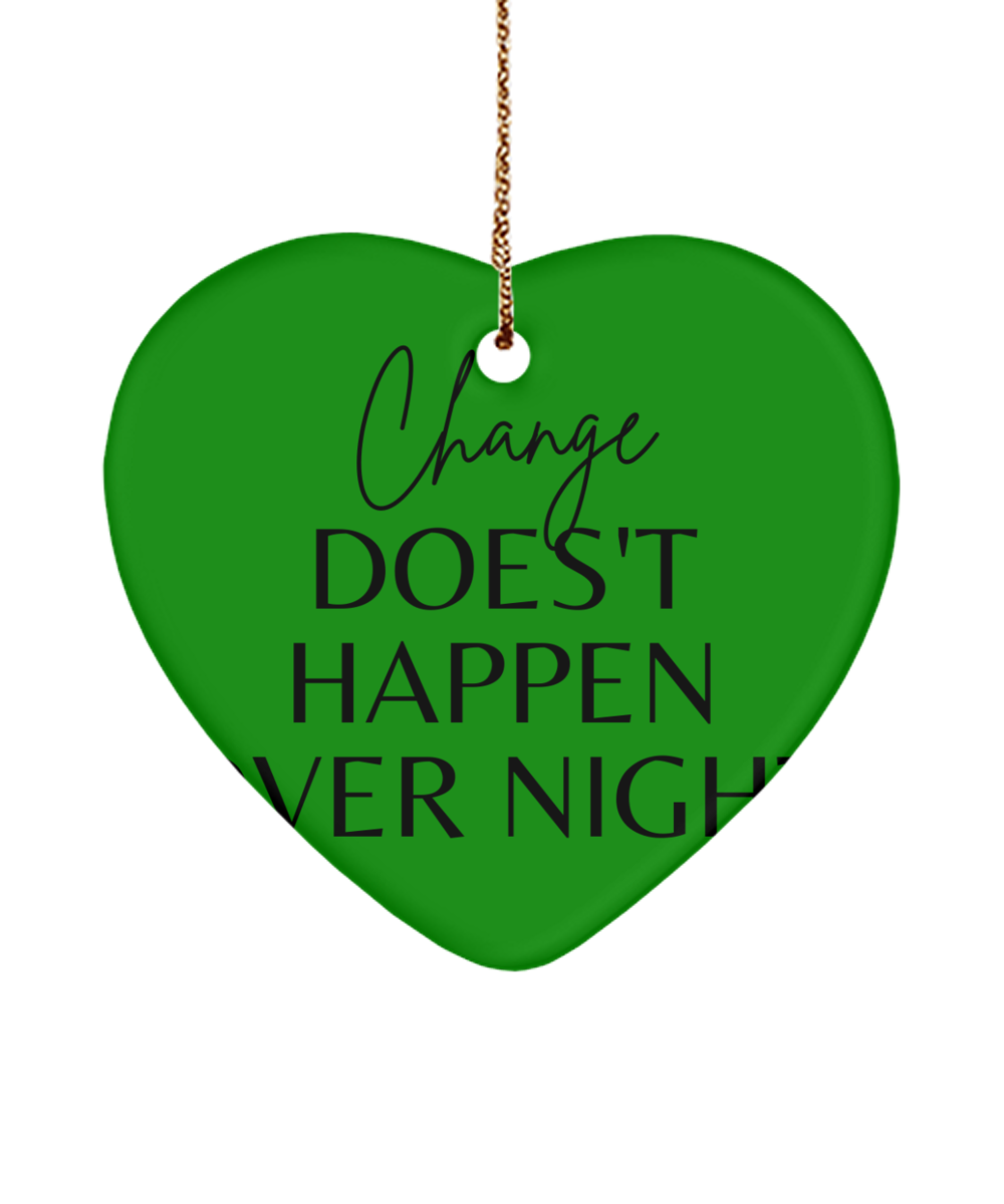 Dream, Believe, Achieve: Christmas Keepsake, green , Motivational Christmas Holiday heart Shape Ornament. Model 60097