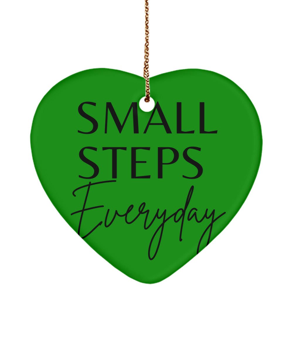 Motivate, Celebrate, Decorate, green , Motivational Christmas Holiday heart Shape Ornament. Model 60097