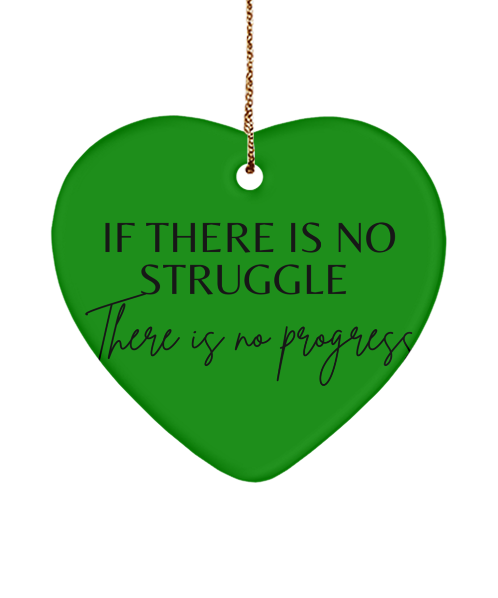 Brighten Your Tree with Motivation, green , Motivational Christmas Holiday heart Shape Ornament. Model 60097