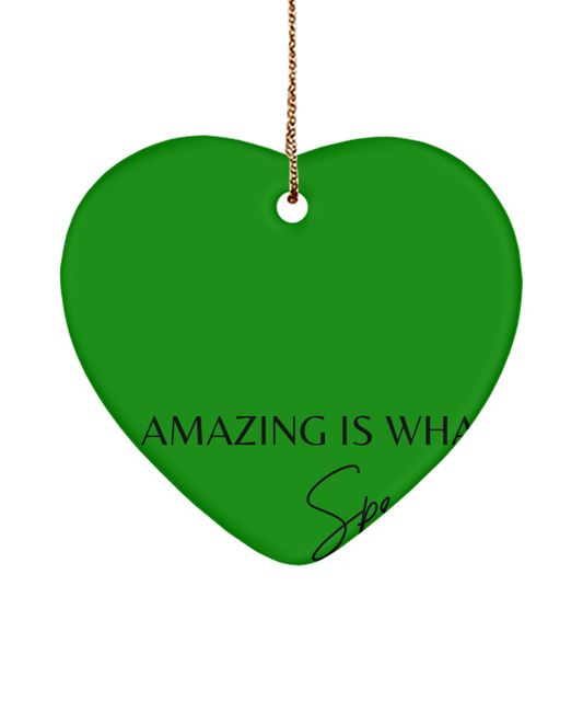 Inspirational Moments for the Holidays, green , Motivational Christmas Holiday heart Shape Ornament. Model 60097