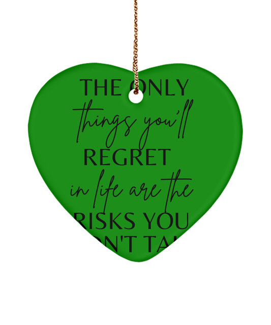 Holiday Joy in Ornament Form, green , Motivational Christmas Holiday heart Shape Ornament. Model 60097