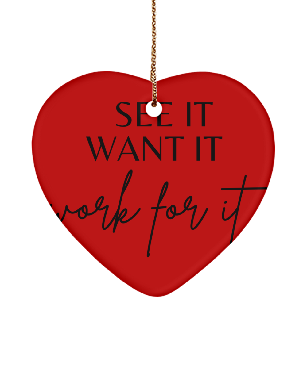 Brighten Your Xmas with This Ornament, red, Motivational Christmas Holiday heart Shape Ornament. Model 60097