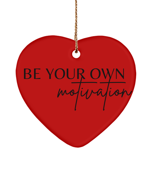 Motivate Your Way to a Merry Christmas, red, Motivational Christmas Holiday heart Shape Ornament. Model 60097