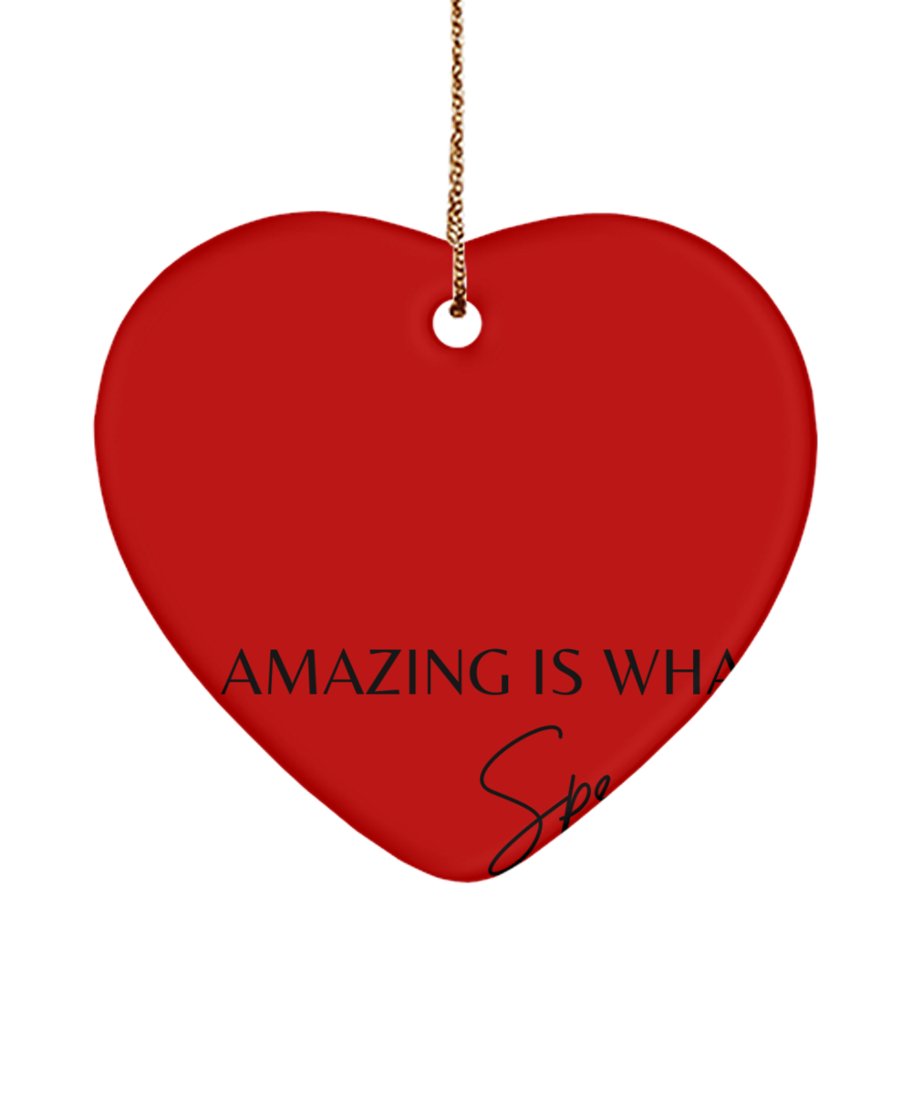 Inspirational Moments for the Holidays, red, Motivational Christmas Holiday heart Shape Ornament. Model 60097