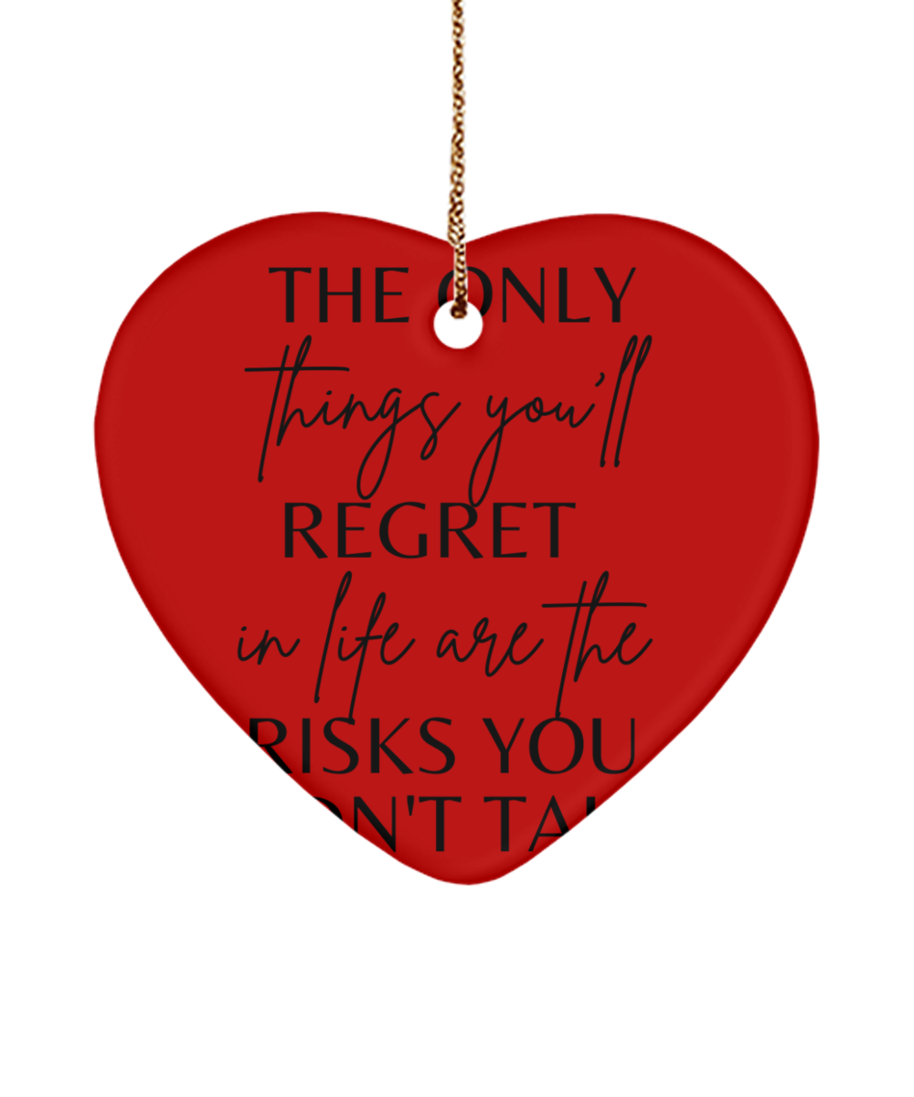 Holiday Joy in Ornament Form, red, Motivational Christmas Holiday heart Shape Ornament. Model 60097