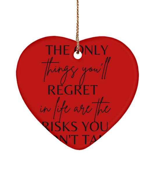 Holiday Joy in Ornament Form, red, Motivational Christmas Holiday heart Shape Ornament. Model 60097