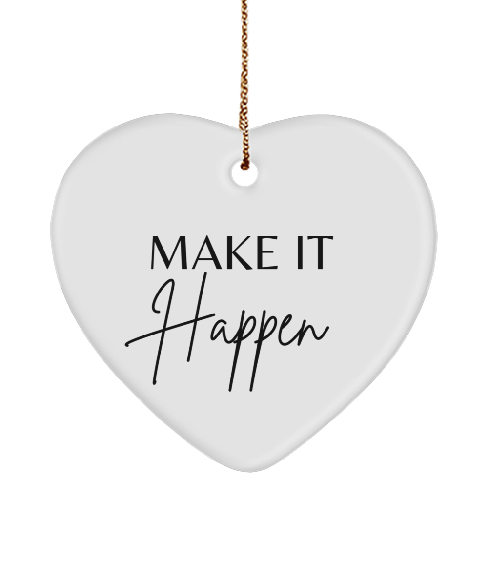 Elegant Christmas Inspiration Ornament, white, Motivational Christmas Holiday heart Shape Ornament. Model 60097