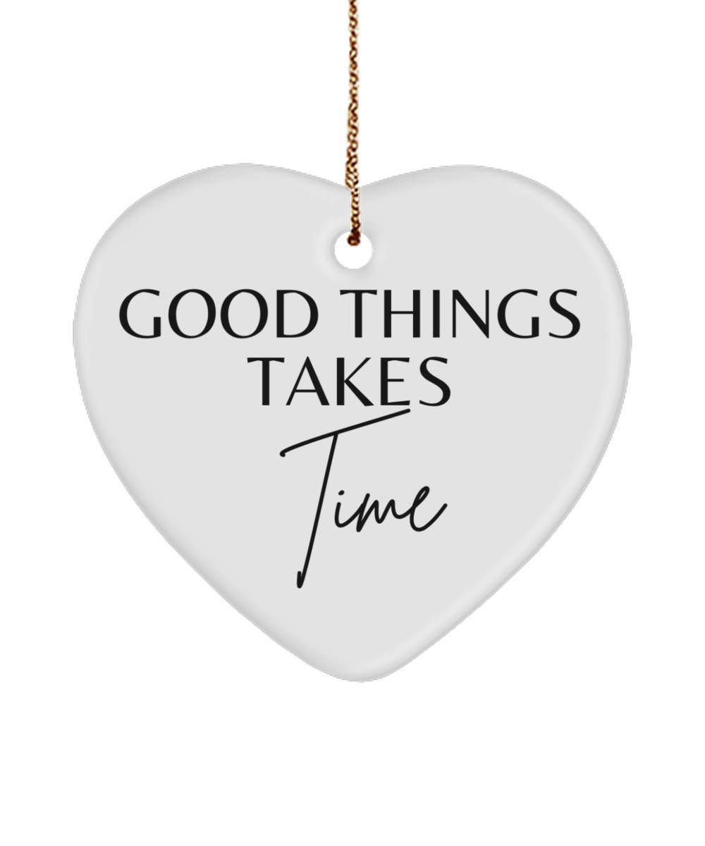 Motivate Your Holidays: Inspirational Ornament, white, Motivational Christmas Holiday heart Shape Ornament. Model 60097