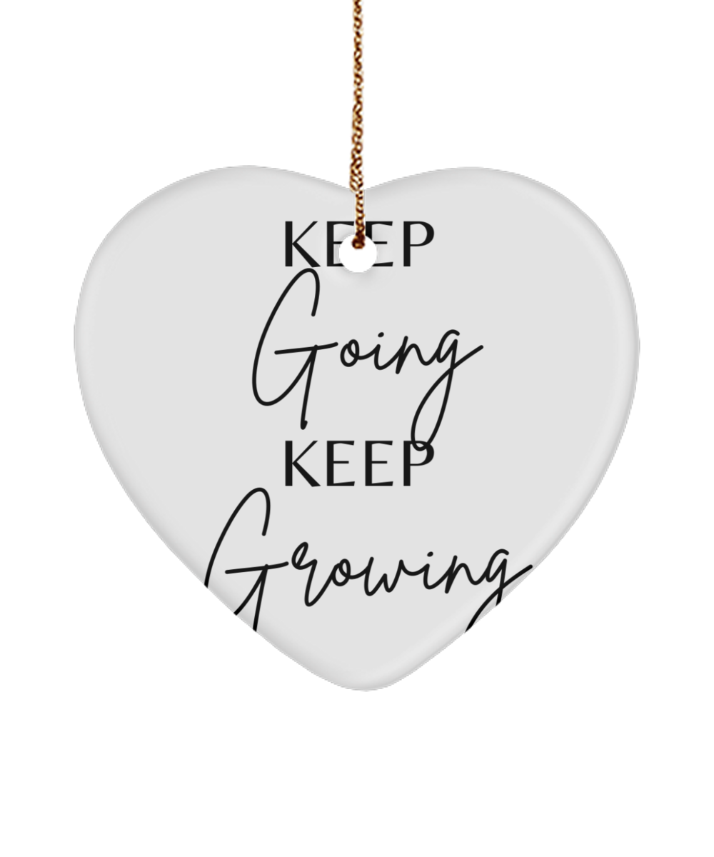 Fireside Motivation: Xmas Ornament, white, Motivational Christmas Holiday heart Shape Ornament. Model 60097