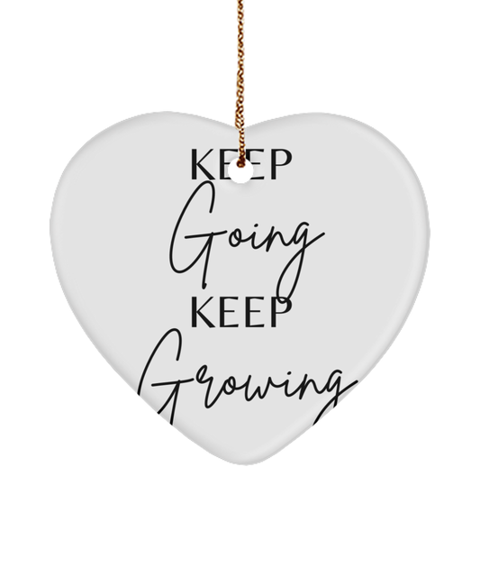 Fireside Motivation: Xmas Ornament, white, Motivational Christmas Holiday heart Shape Ornament. Model 60097