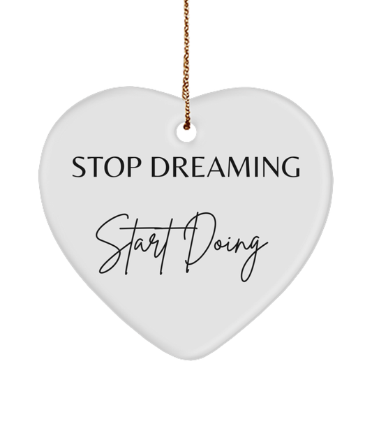 Deck Your Tree with Inspiration, white, Motivational Christmas Holiday heart Shape Ornament. Model 60097