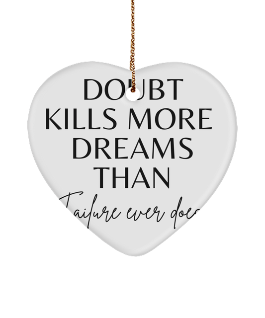 Motivate Your Christmas with this Ornament, white, Motivational Christmas Holiday heart Shape Ornament. Model 60097