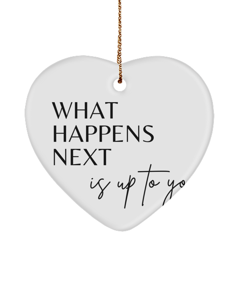 Celebrate with Inspiration this Holiday, white, Motivational Christmas Holiday heart Shape Ornament. Model 60097