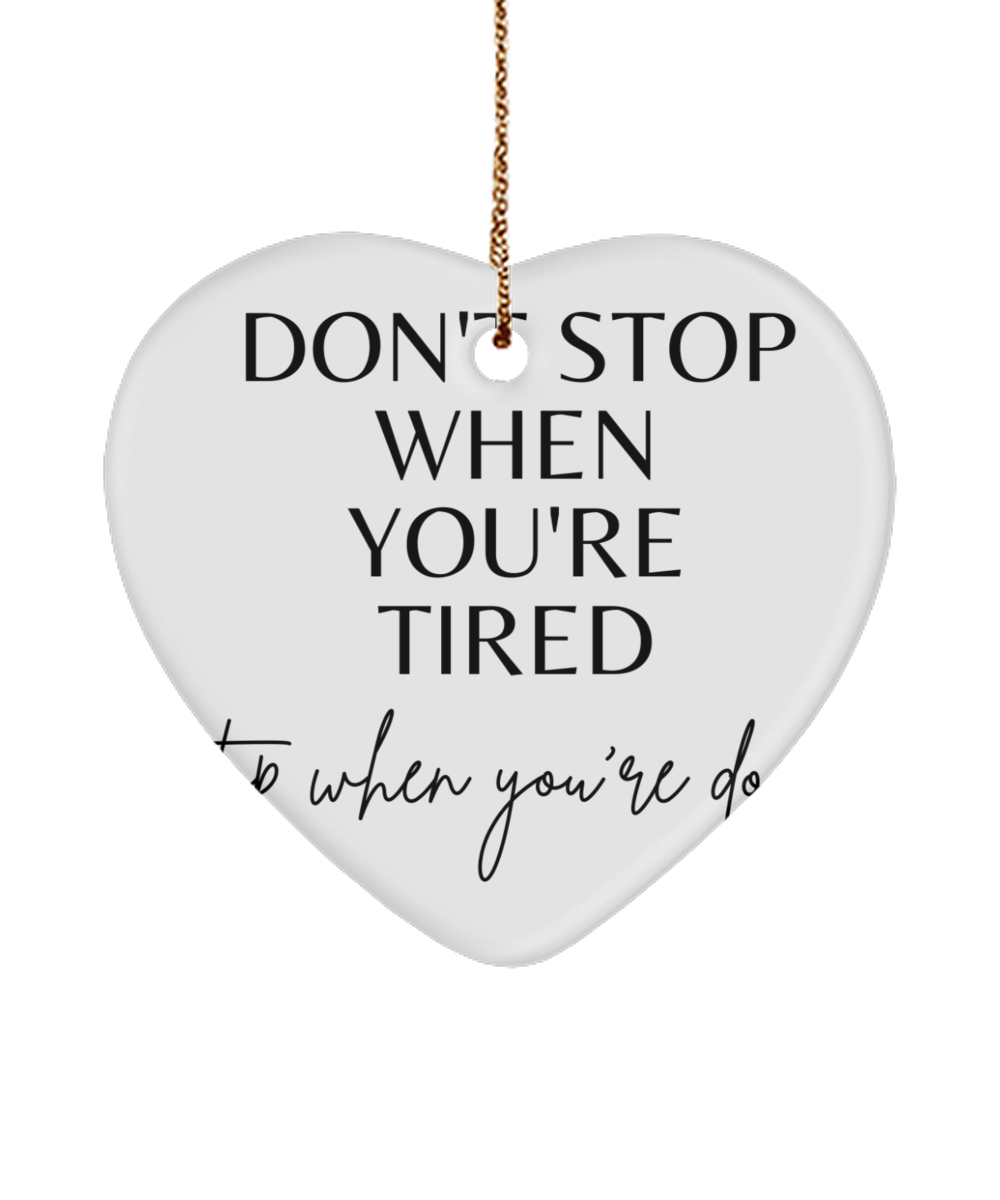 Brighten Your Tree with Motivation, white, Motivational Christmas Holiday heart Shape Ornament. Model 60097