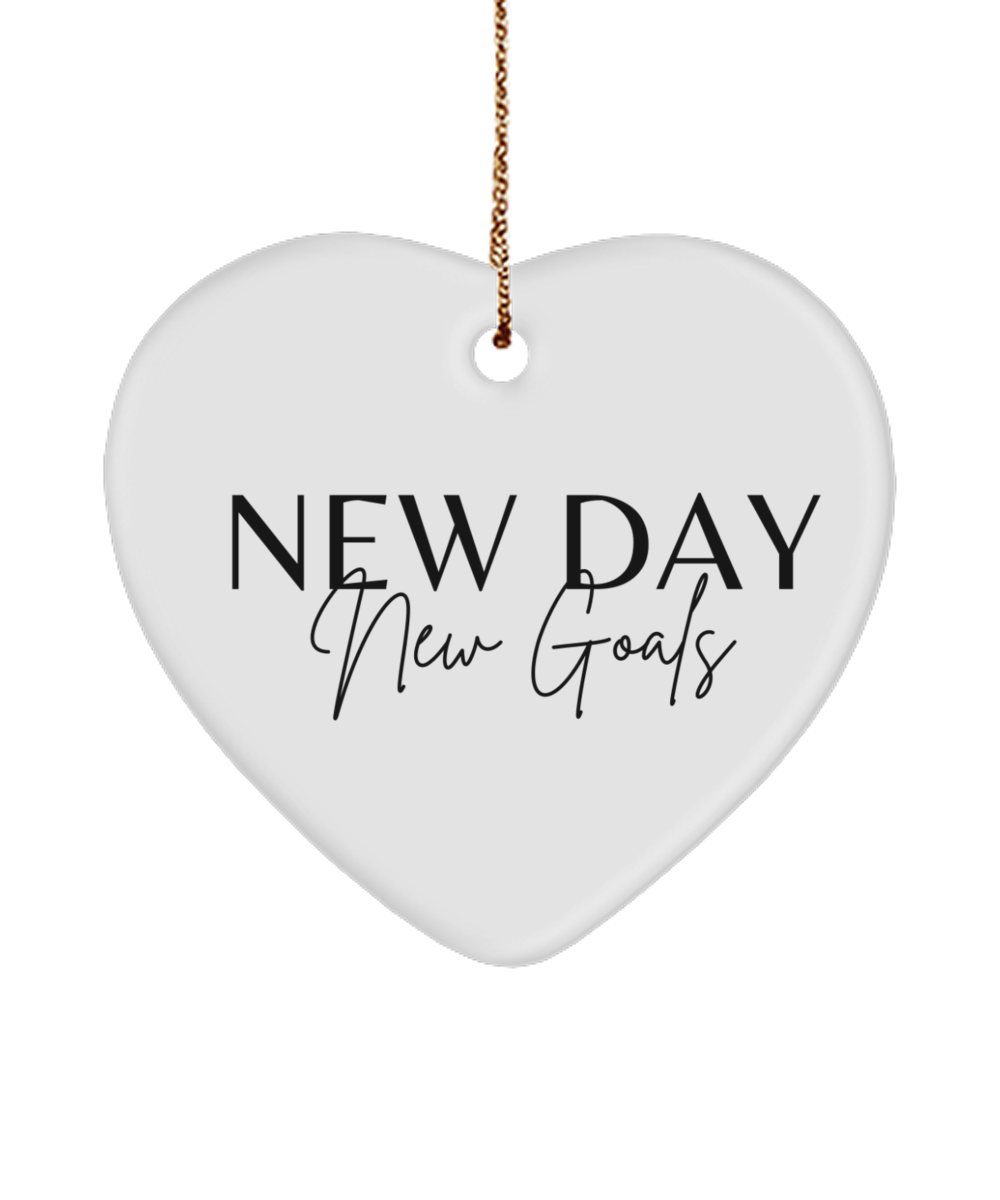 Celebrate with a Dash of Motivation, white, Motivational Christmas Holiday heart Shape Ornament. Model 60097