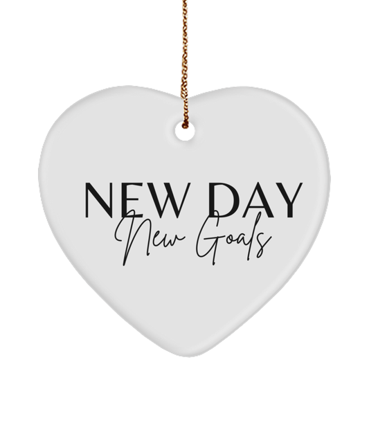 Celebrate with a Dash of Motivation, white, Motivational Christmas Holiday heart Shape Ornament. Model 60097