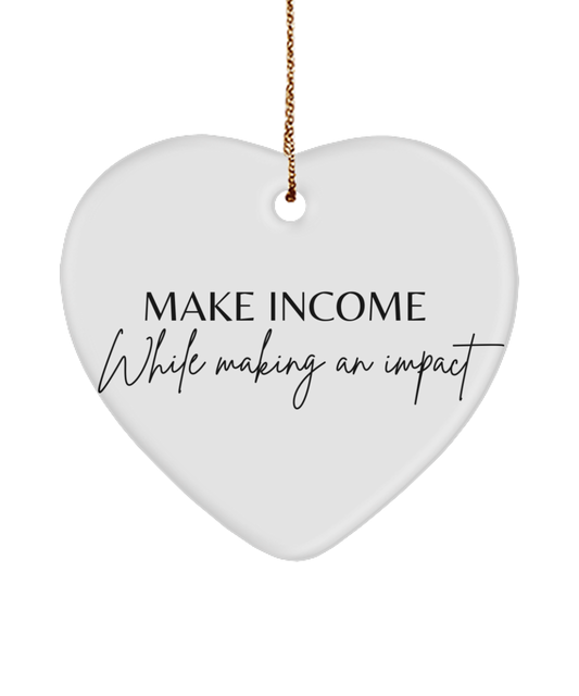 Fireside Motivation: Xmas Ornament, white, Motivational Christmas Holiday heart Shape Ornament. Model 60097