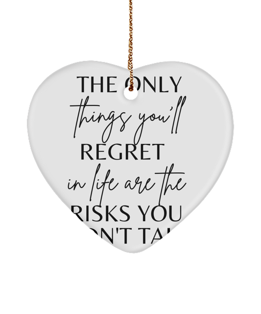 Holiday Joy in Ornament Form, white, Motivational Christmas Holiday heart Shape Ornament. Model 60097