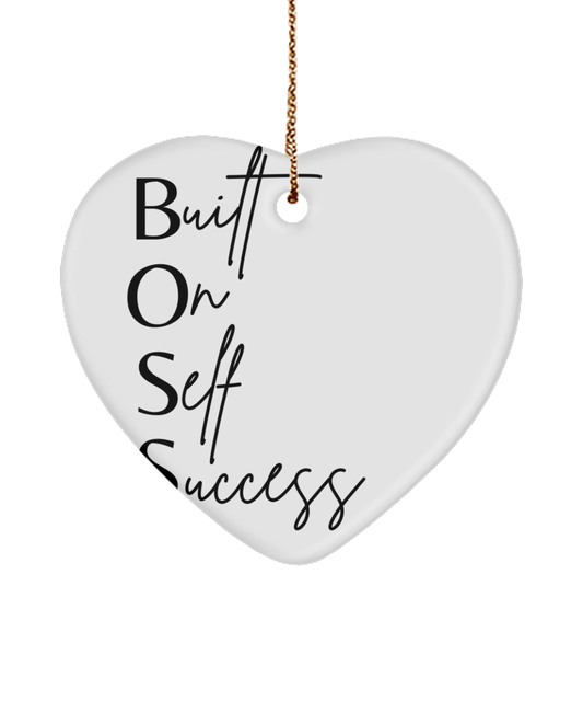 Motivate Your Christmas with this Ornament, white, Motivational Christmas Holiday heart Shape Ornament. Model 60097