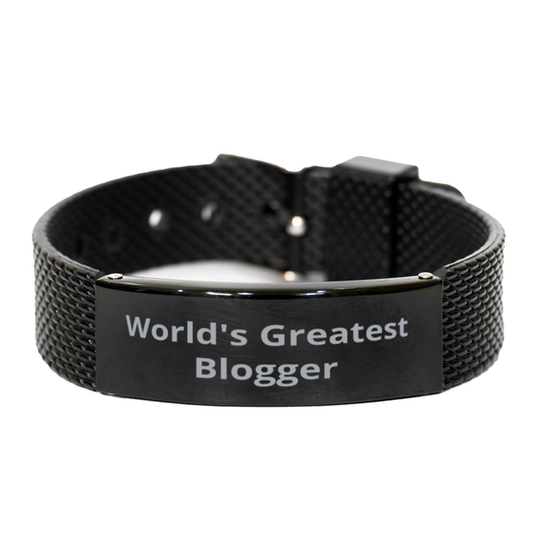 World Greatest Blogger,  Black Shark Mesh Bracelet. Model 60098
