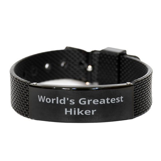 World Greatest Hiker,  Black Shark Mesh Bracelet. Model 60098