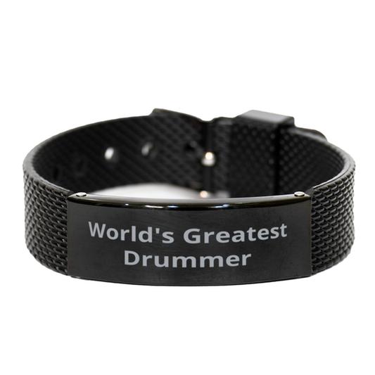 World Greatest Drummer,  Black Shark Mesh Bracelet. Model 60098