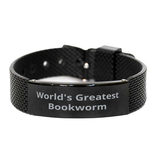 World Greatest Bookworm,  Black Shark Mesh Bracelet. Model 60098