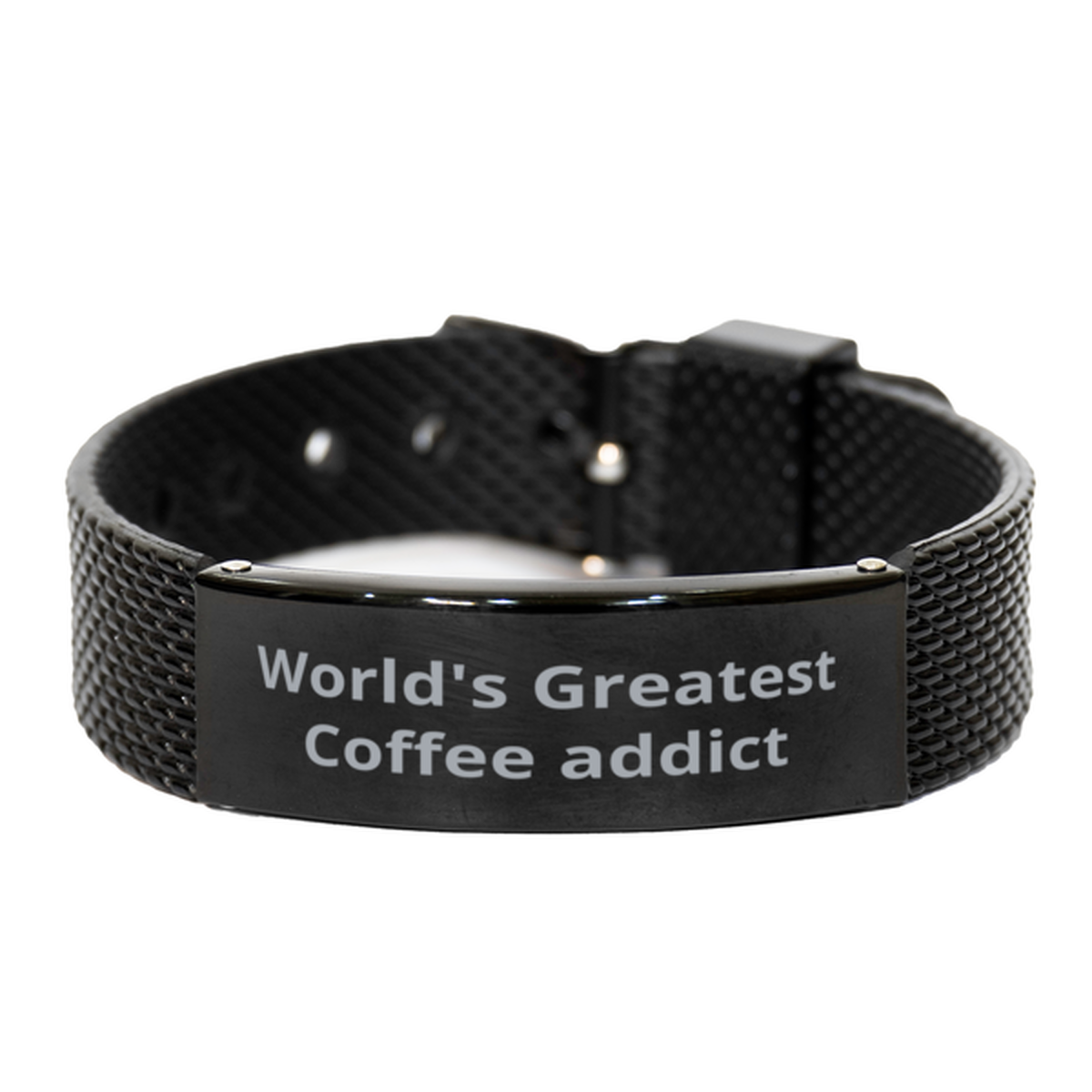 World Greatest Coffee addict,  Black Shark Mesh Bracelet. Model 60098