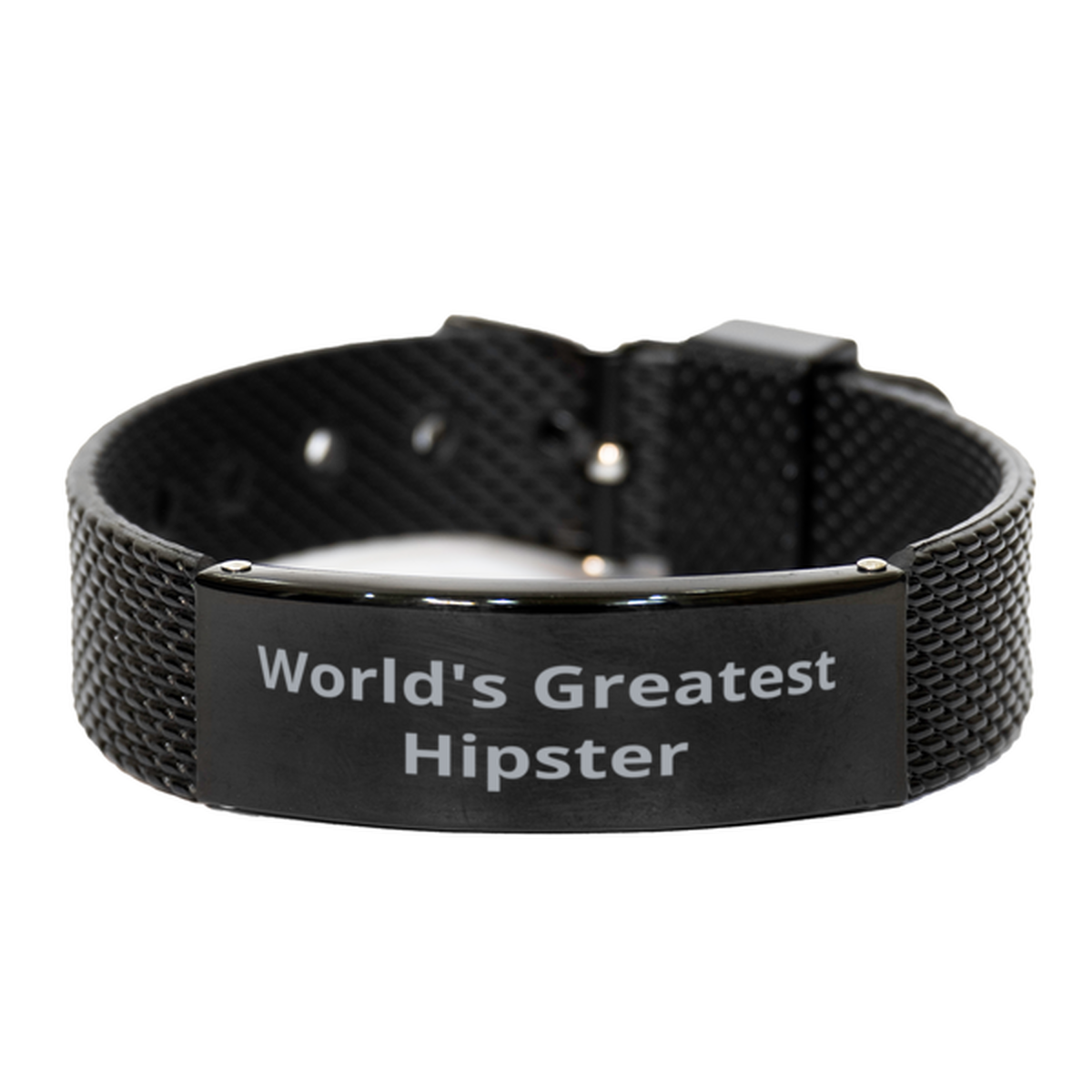 World Greatest Hipster,  Black Shark Mesh Bracelet. Model 60098