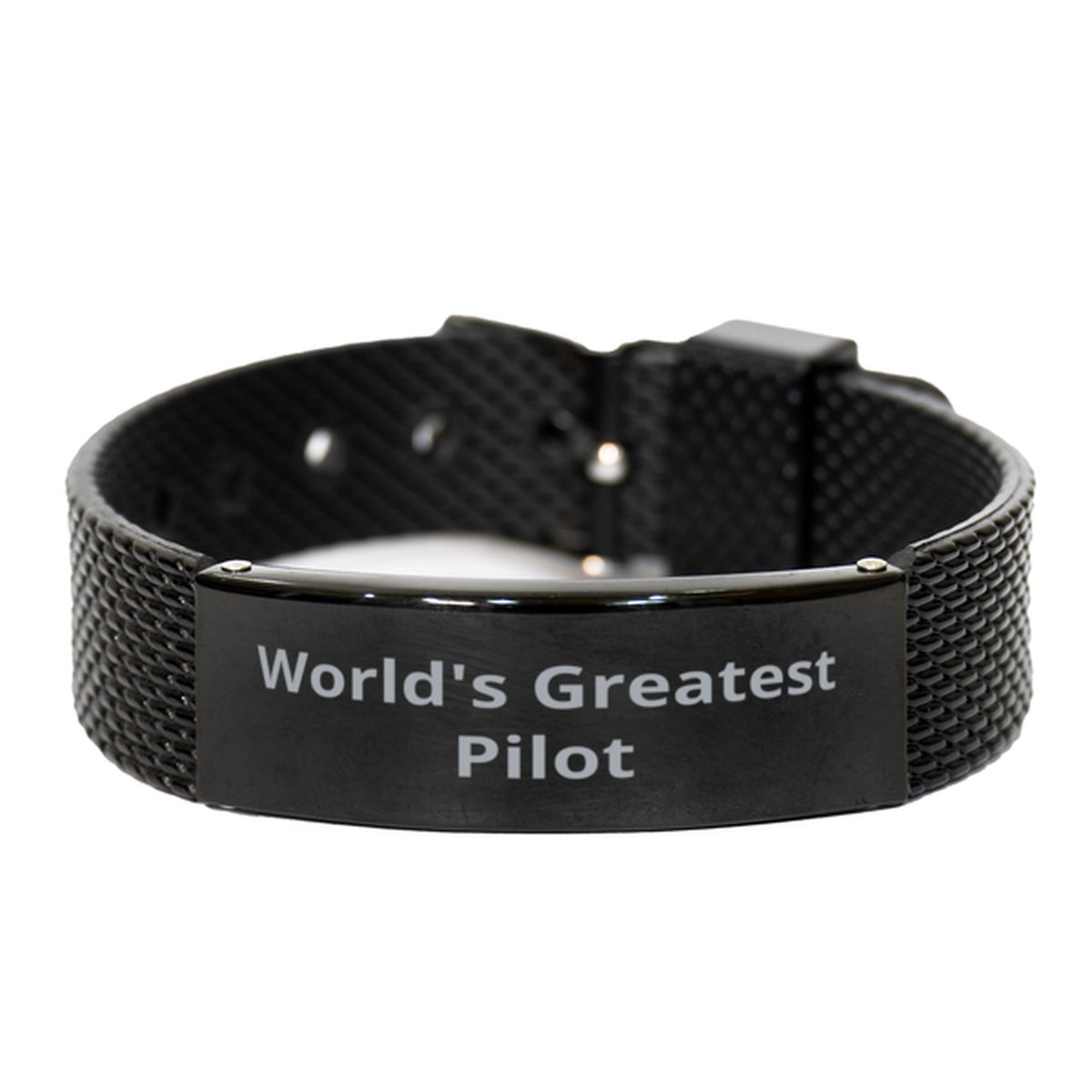 World Greatest Pilot,  Black Shark Mesh Bracelet. Model 60099