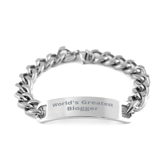 World Greatest Blogger,  Cuban Chain Stainless Steel Bracelet. Model 60098