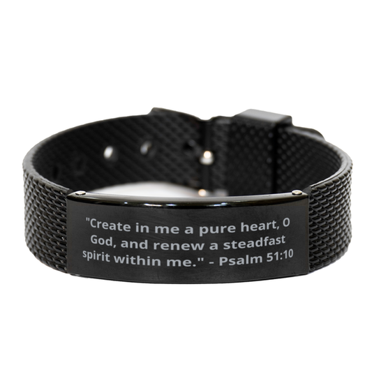 "Create in me a pure heart, O God, and renew a steadfast spirit within me." - Psalm 51:10,  Black Shark Mesh Bracelet. Model 600101