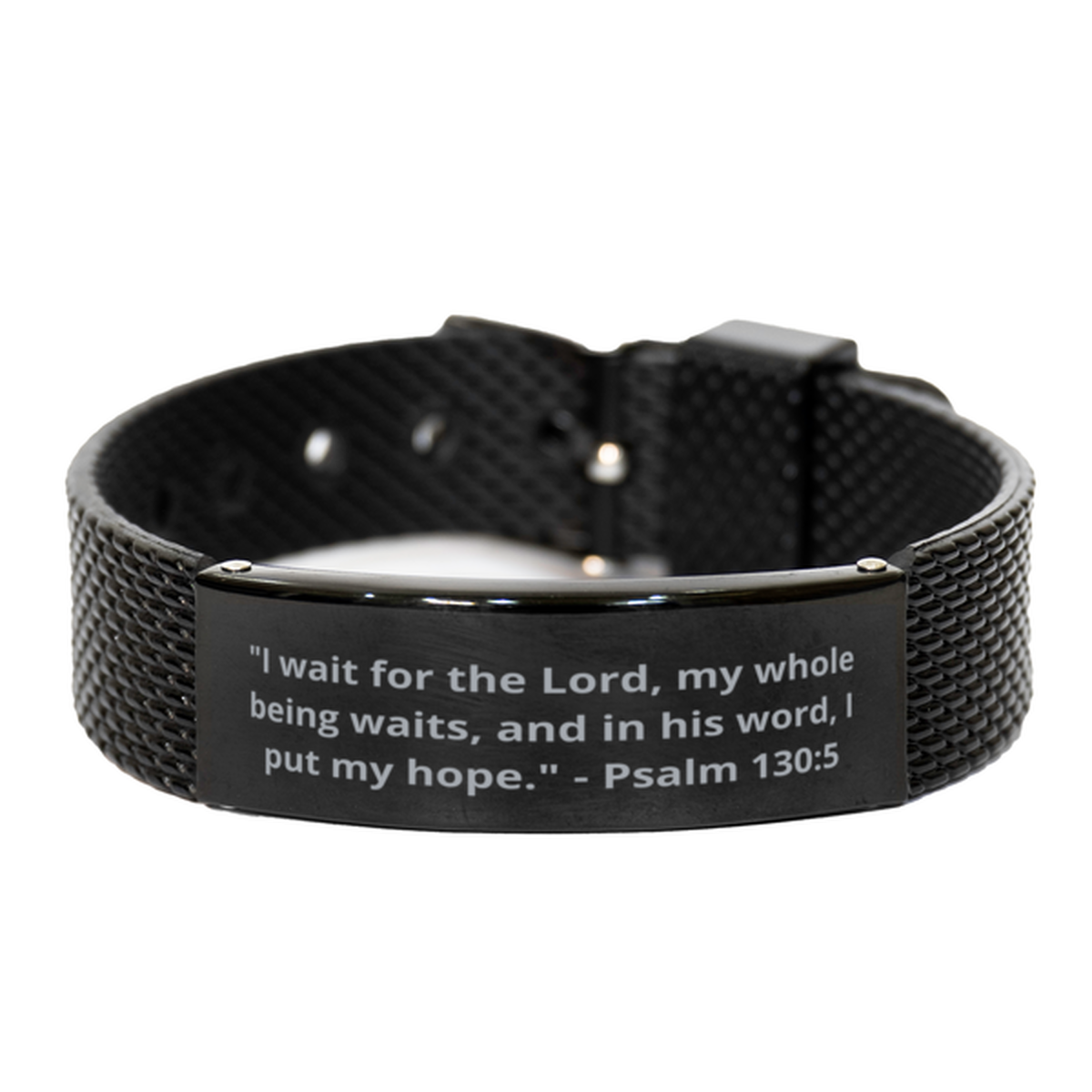 "I wait for the Lord, my whole being waits, and in his word, I put my hope." - Psalm 130:5,  Black Shark Mesh Bracelet. Model 600101