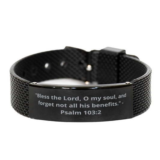 "Bless the Lord, O my soul, and forget not all his benefits." - Psalm 103:2,  Black Shark Mesh Bracelet. Model 600101